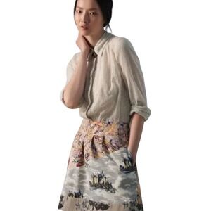 Anthropologie LEIF NOTES Patchwork Castle Floral Print Pleated Skirt Small